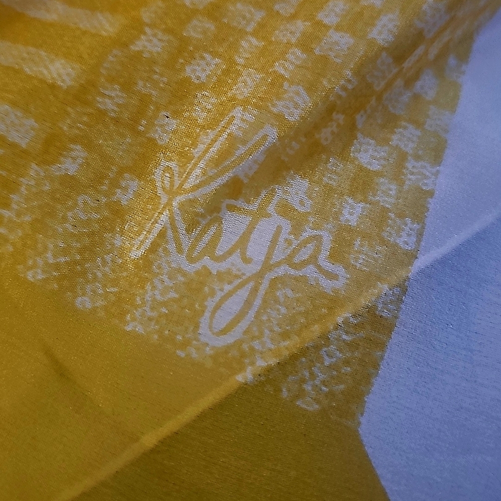 Vintage KATJA for XIIX Karat Yellow and White Patterned Scarf Square 25x25" Silk - Picture 2 of 5